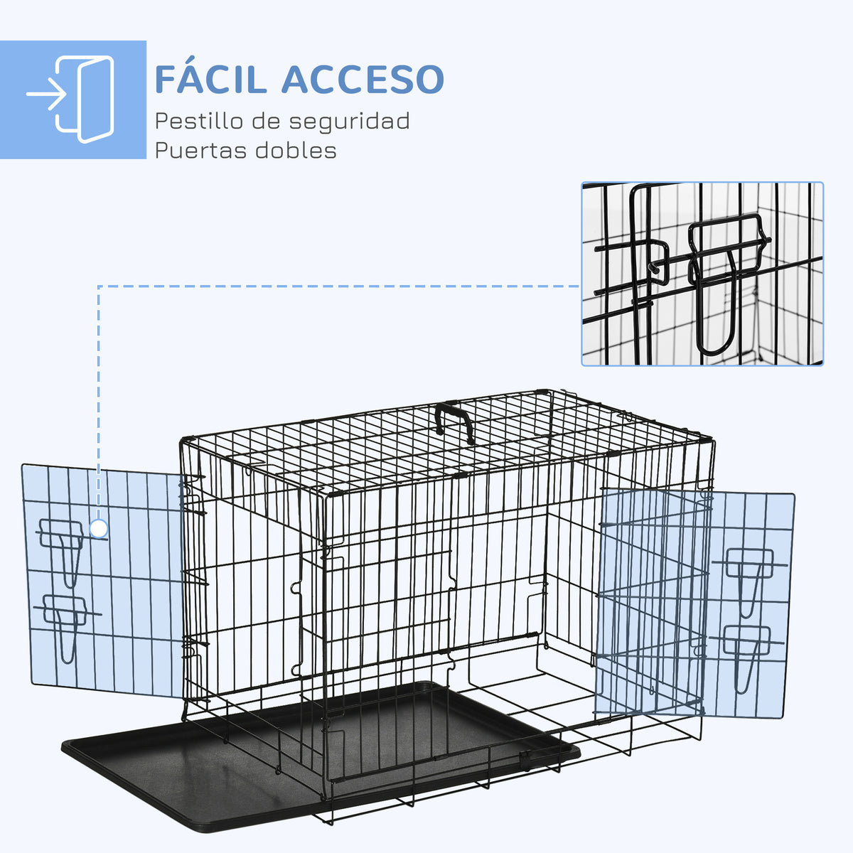 Pawhut Transportín De Perro De 2 Puertas Plegable Con Asa 75x48,5x53cm Negro_5