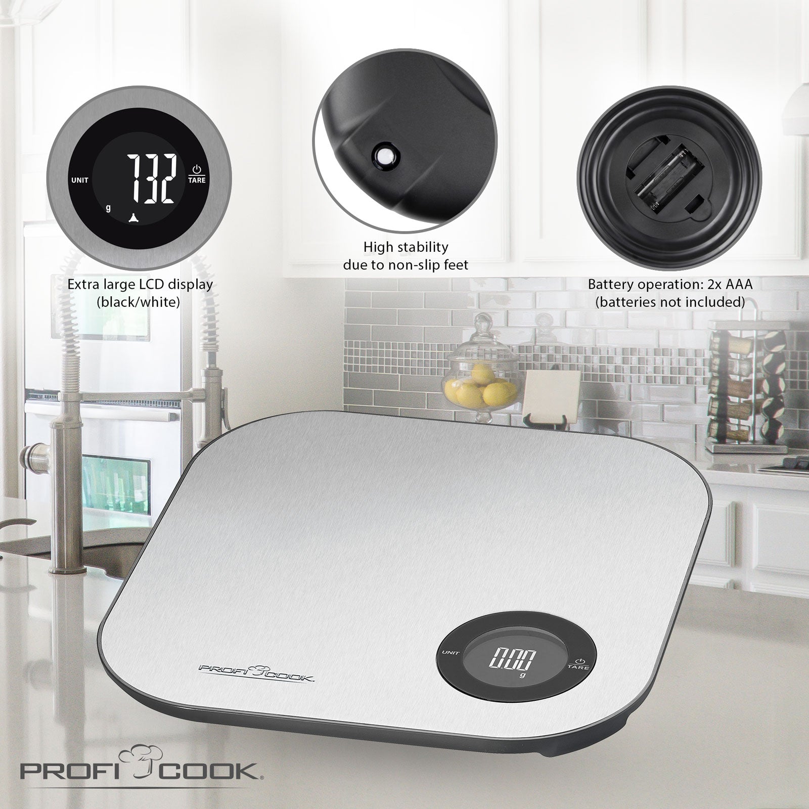 Báscula De Cocina Inteligente Bluetooth Con App, Precisión 1g, Hasta 5 Kg, Acero Inoxidable Proficook Kw 11158 Plata