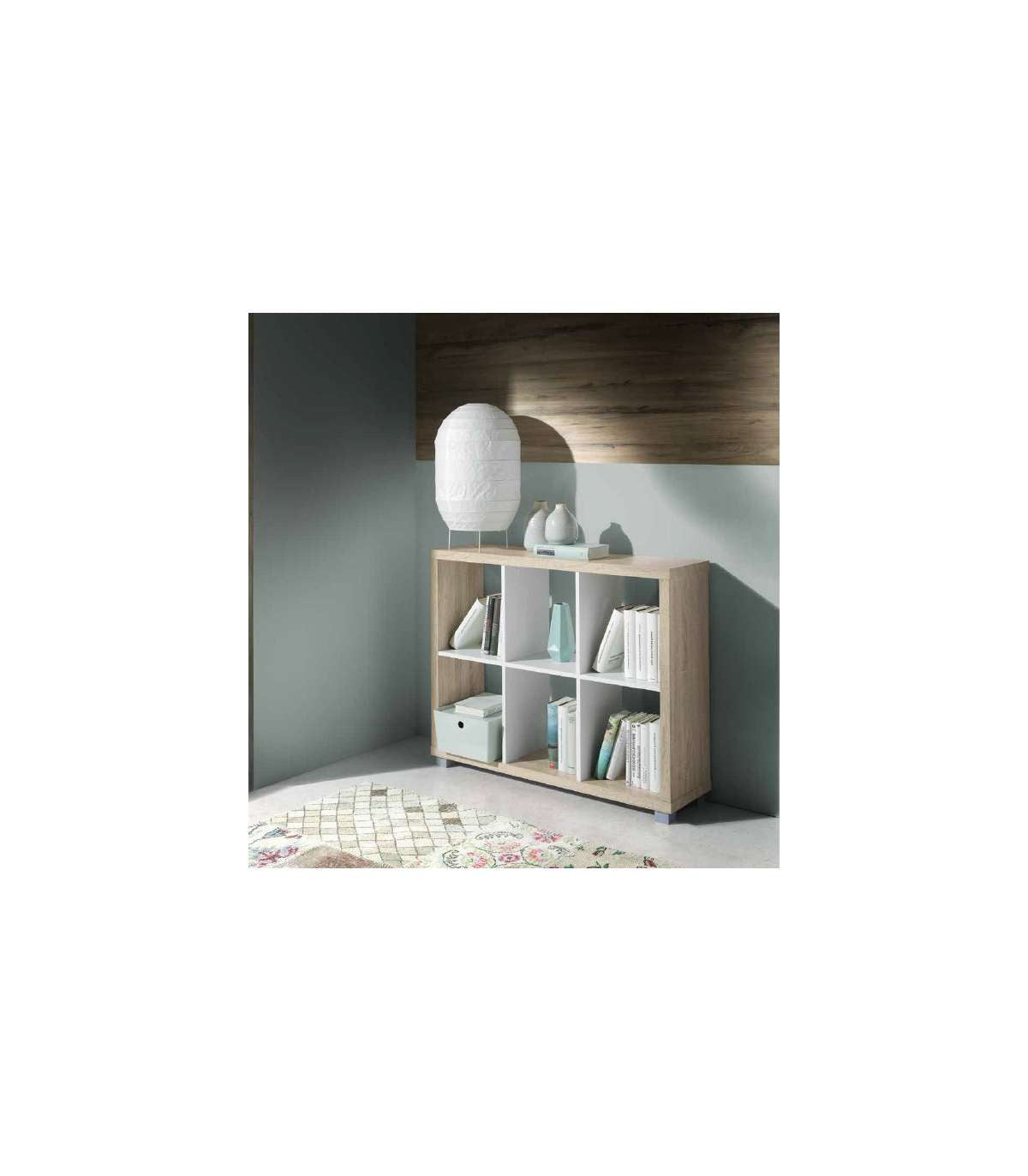 Estanteria 6 Huecos Acabado Roble/blanco 81 Cm(alto)97 Cm(ancho)29 Cm(fondo)._0