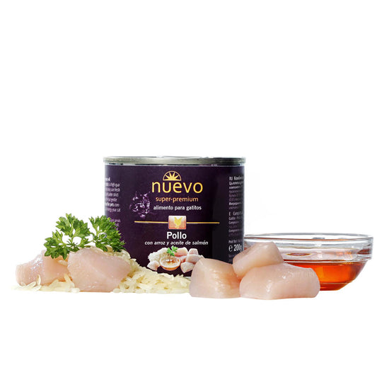 Nuevo Lata Gato junior Pollo y Arroz 200 g