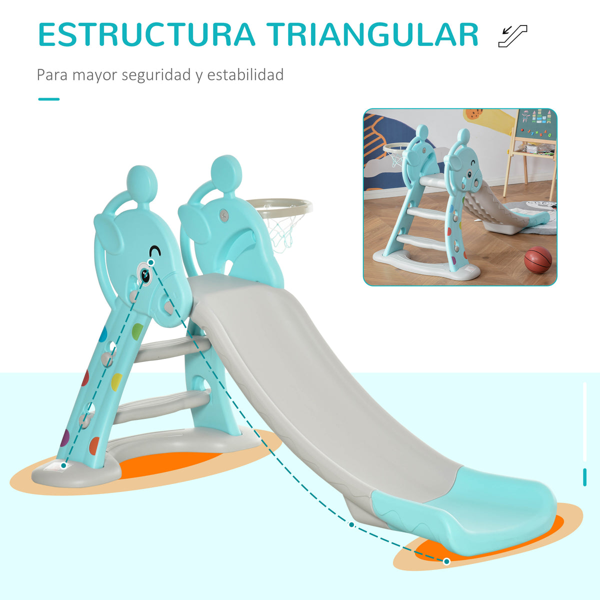 Homcom Tobogán Para Niños +18 Meses Plegable Con Canasta De Baloncesto Modelo_5