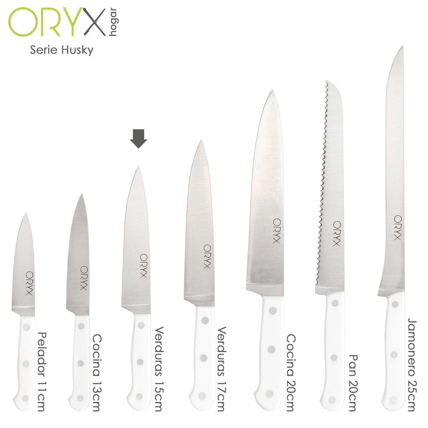 Cuchillo Husky Verduras 15 Cm. Hoja Acero Inoxidable, Cuchillo Verduras, Cuchillo Cortar Verduras Mango Ergonomico Blanco