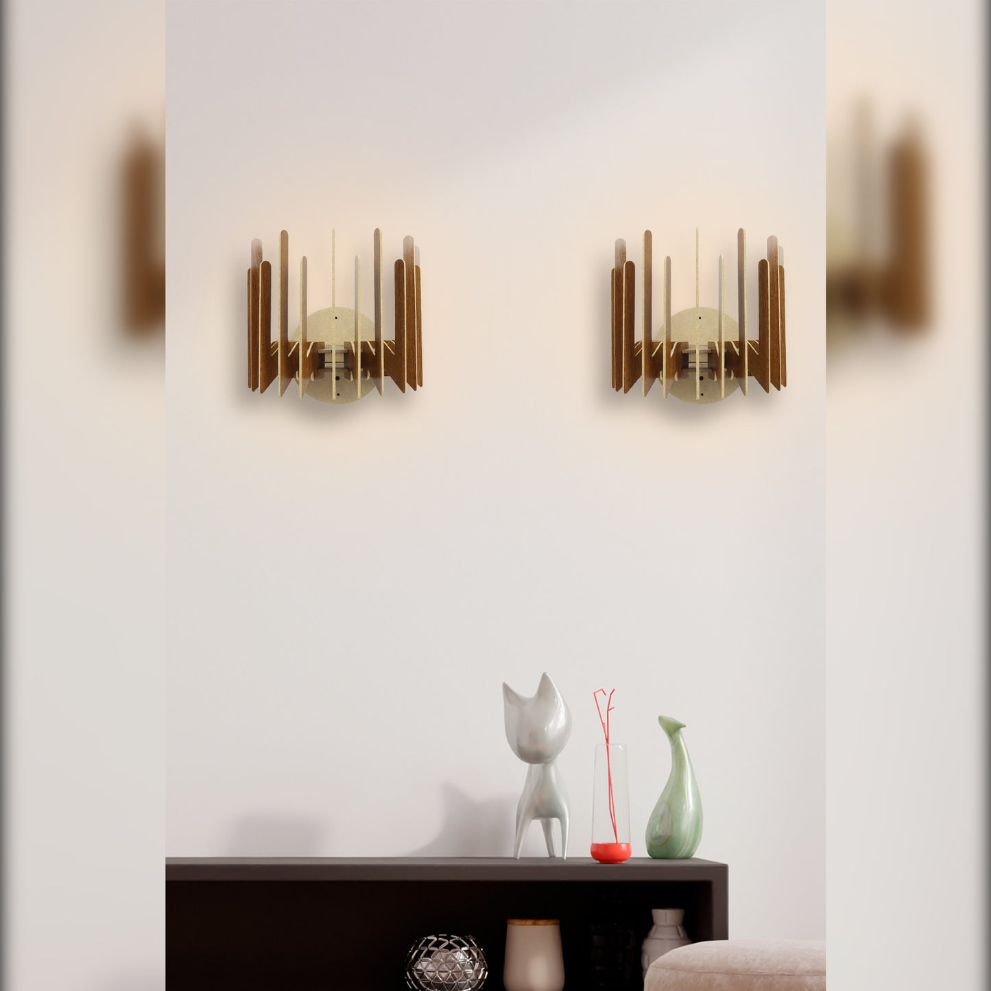 Aplique De Pared, Doble, Mdf , Nogal, 20x24x22, Casquillo E 27 Max 45 - 60