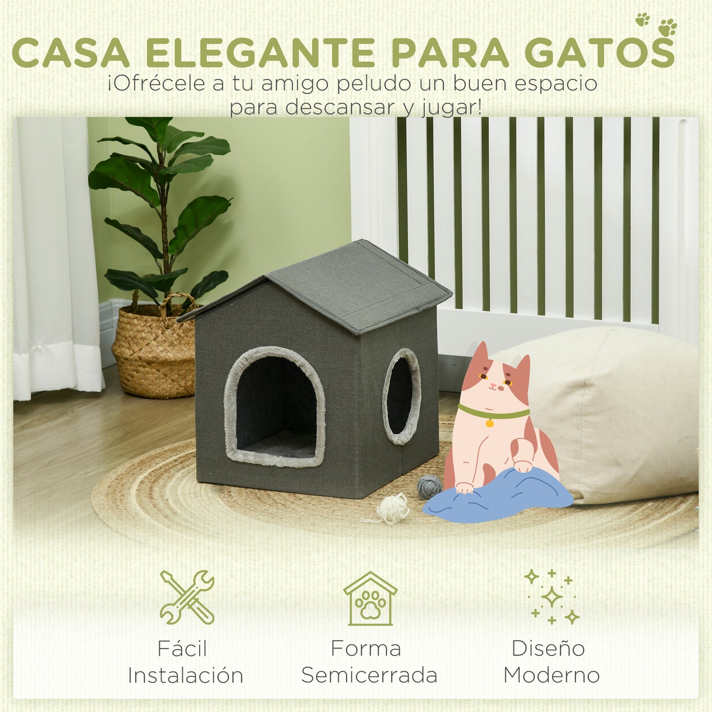 Pawhut Casa Para Gatos Con 2 Puertas Y Cojín Lavable 39x43,5x40,5 Cm Gris_5