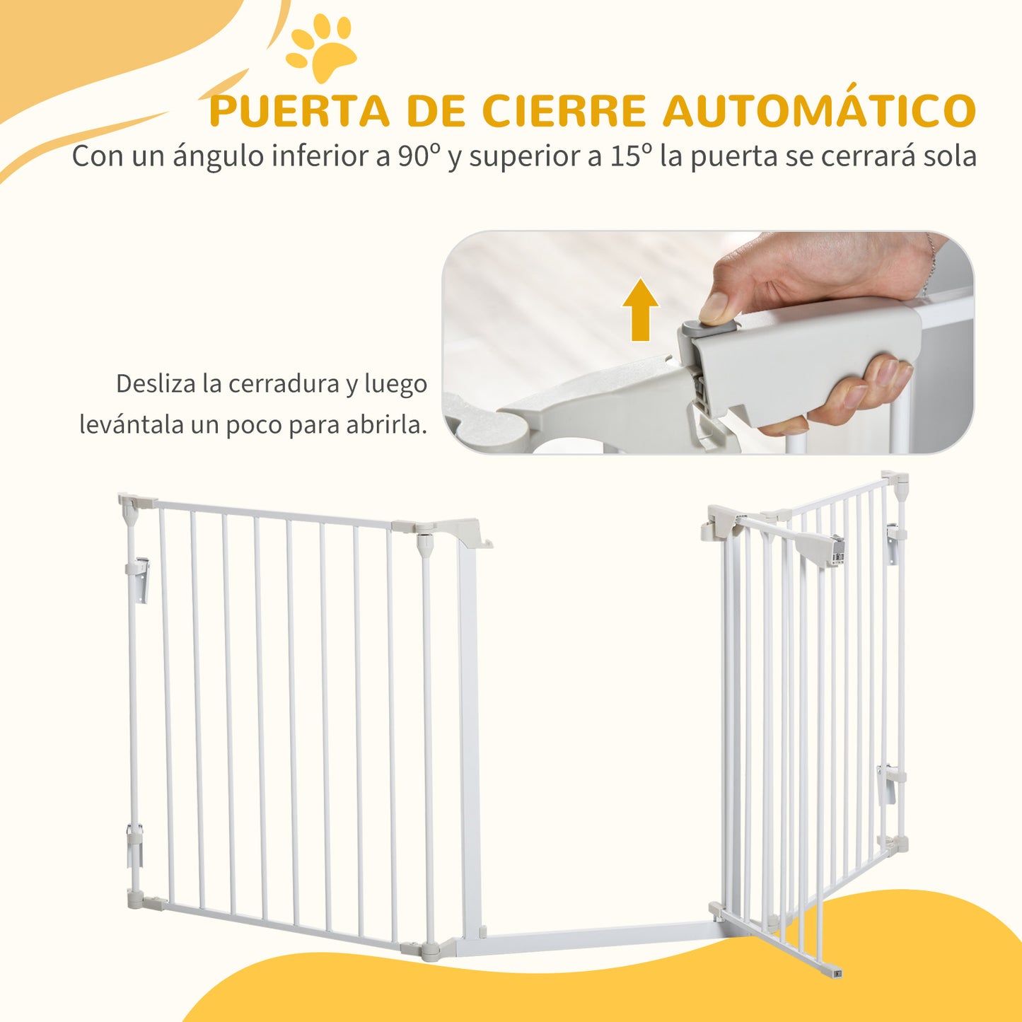 Pawhut Barrera Para Perros Plegable De 3 Paneles Con Cierre Inteligente Blanco_5