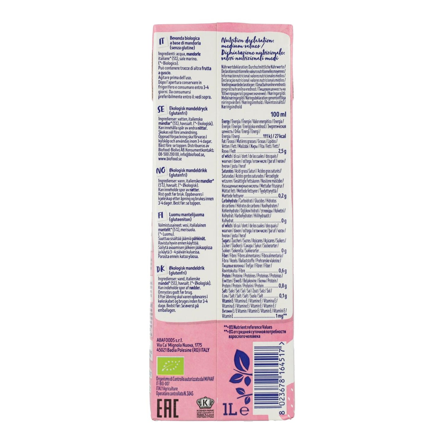 Bebida de Almendras Sin Azúcar Bio Isola Bio 1 L