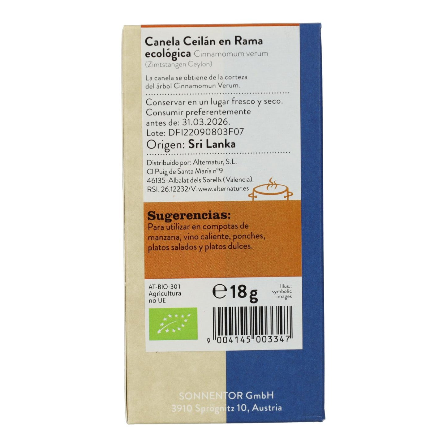 Canela de Ceilán Eco en rama 18 g Sonnentor