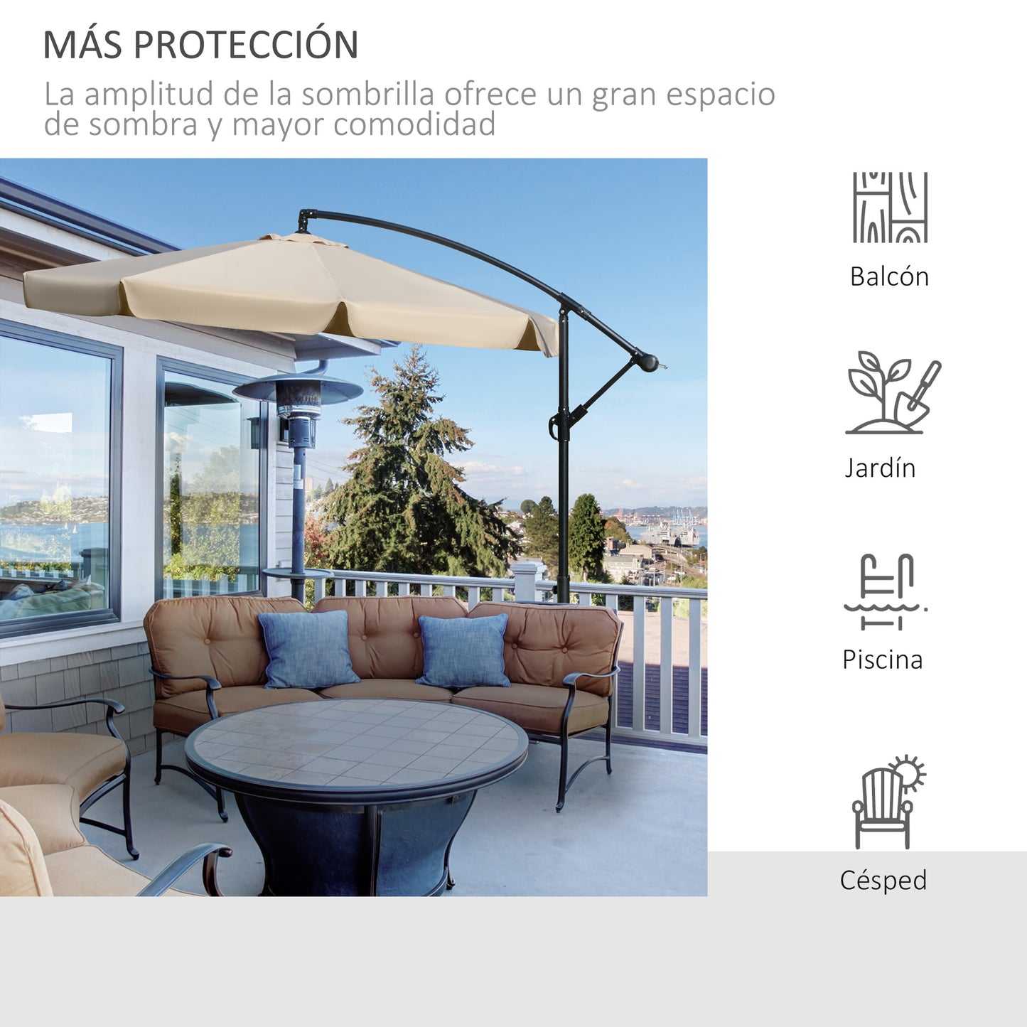 Outsunny Sombrilla De Jardín Ø265 Cm Parasol Excéntrico Inclinable Marrón Claro_5