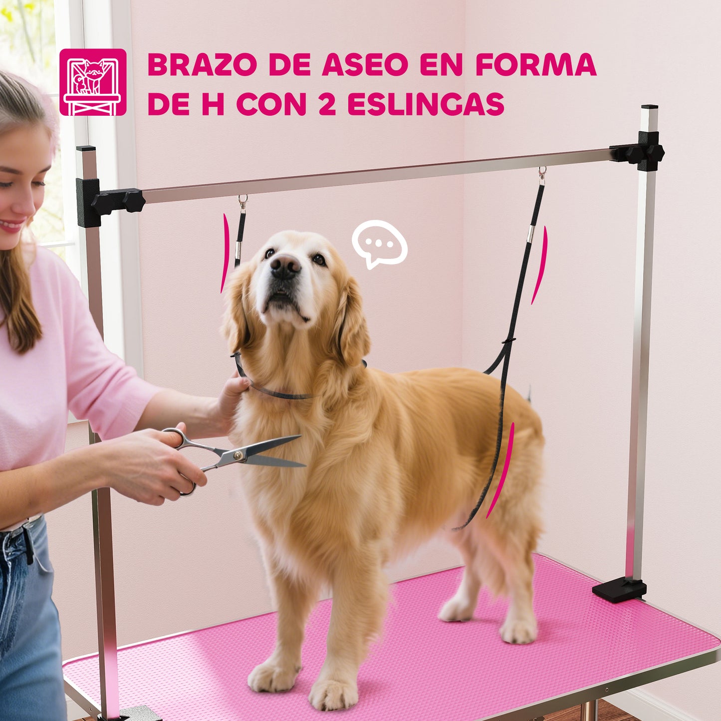 Pawhut Mesa De Peluquería Canina Plegable Con Cesta Metálica 107x60x164 Cm Rosa_5
