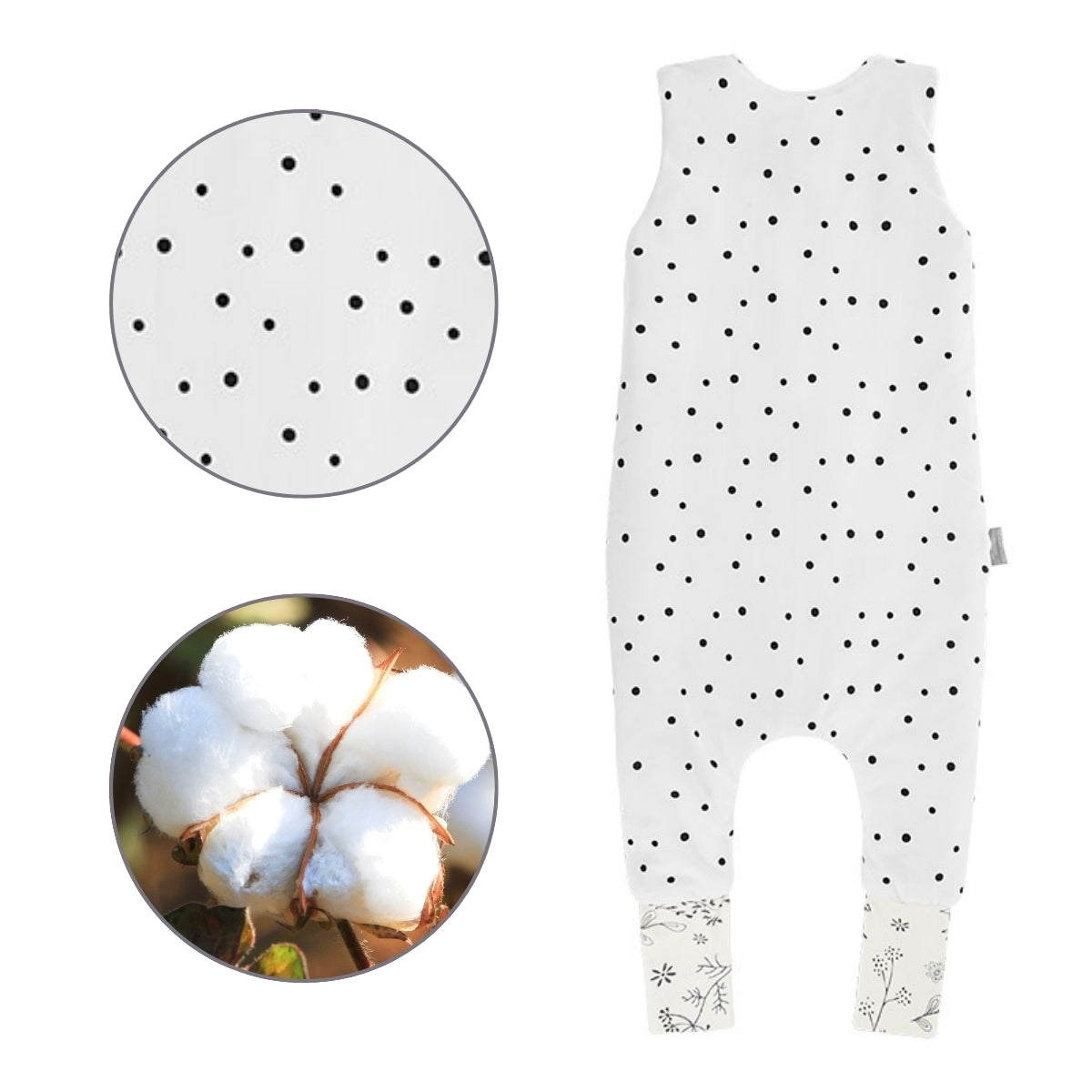 Saco De Dormir Con Pies Reversible T-m Jersey Algodón Black Dots-bloom