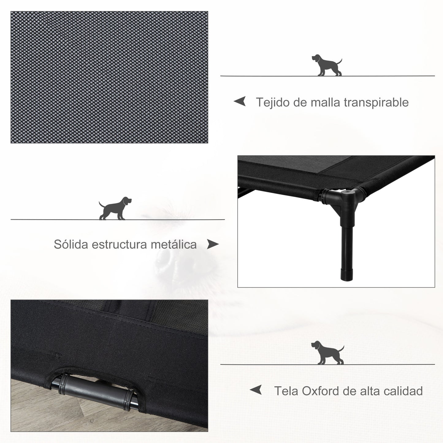 Pawhut Cama Elevada Para Perros Interior Y Exterior 92x76x18 Cm Negro_5