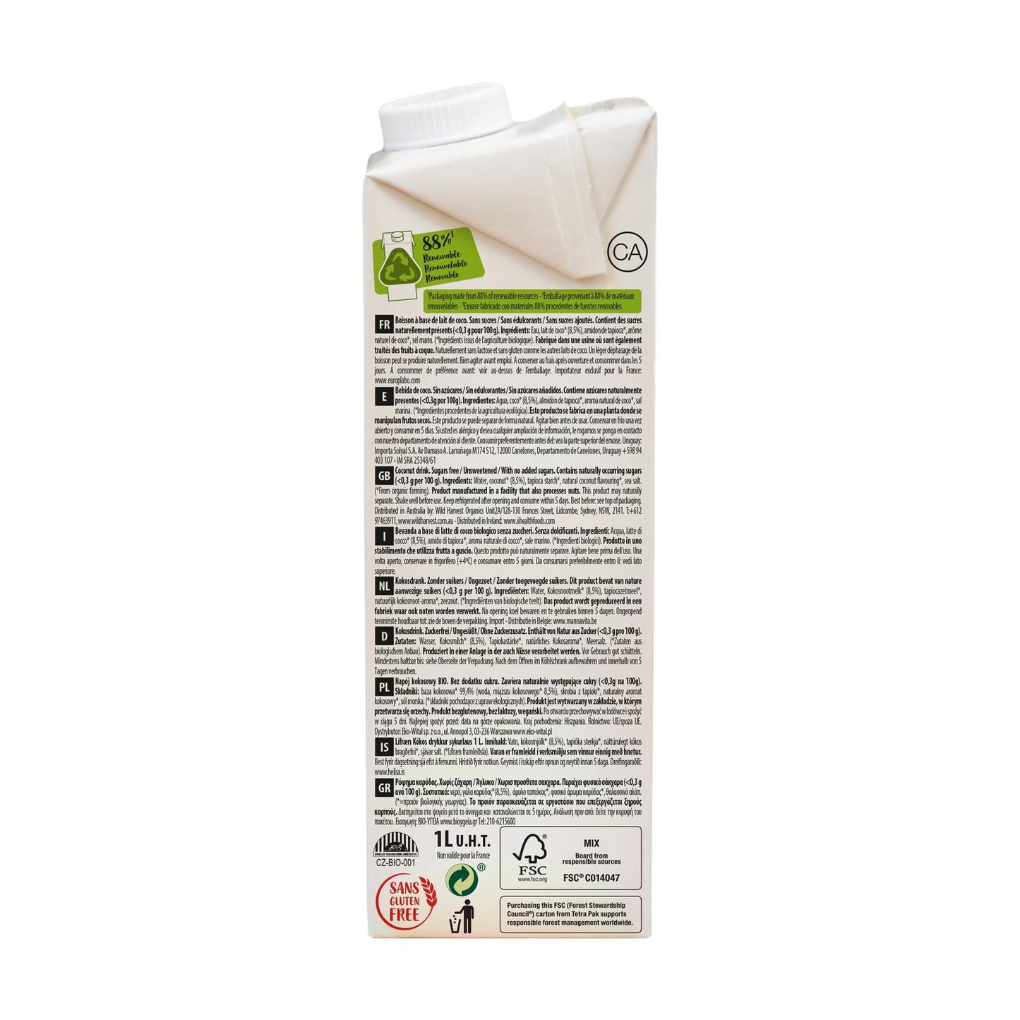 Pack 6X Bebida vegetal de coco EcoMil 1L