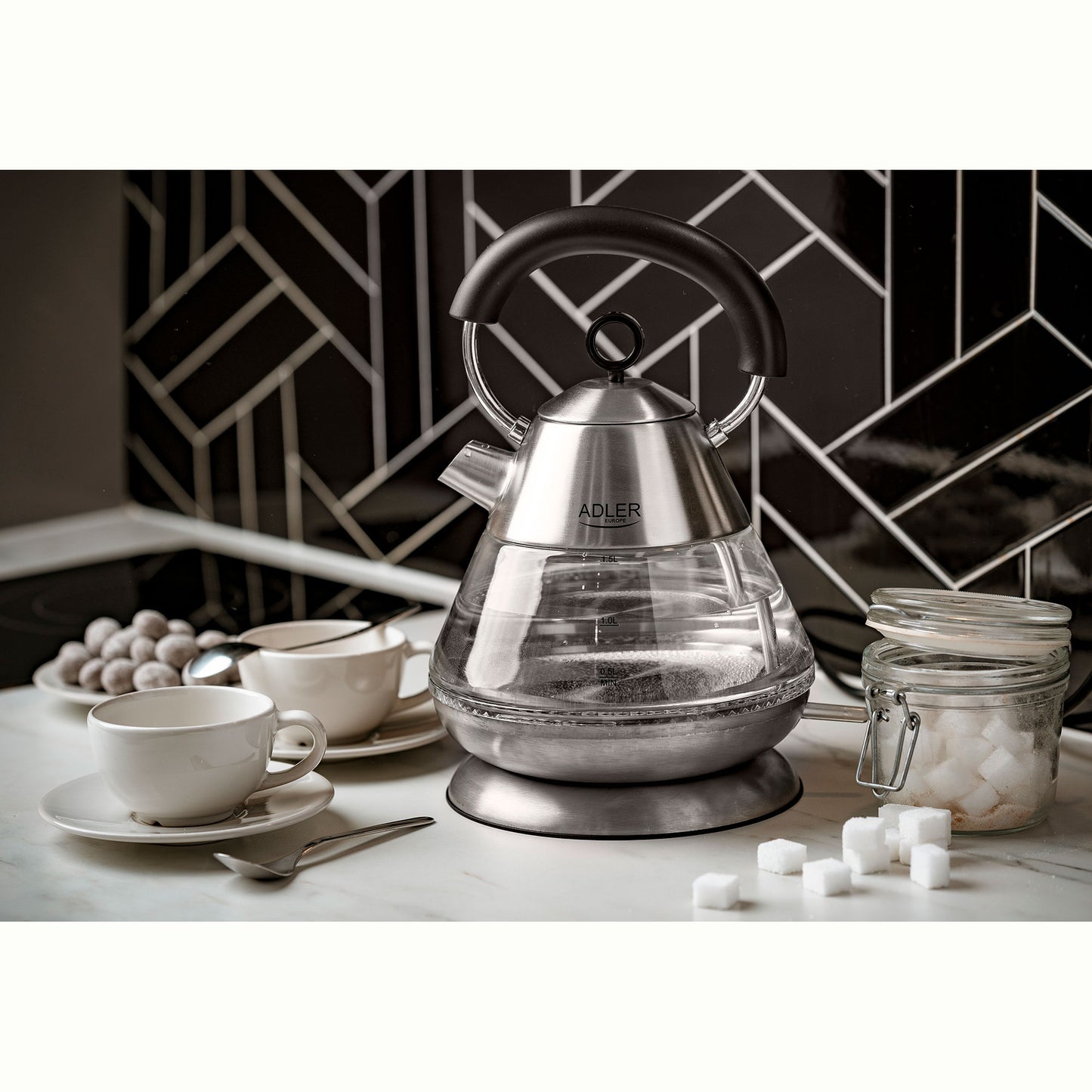 Hervidor Agua Eléctrico 1,5 Litros Jarra Cristal Inalámbrica Retroiluminada, Apagado Automático Adler Ad 1282, 2200w