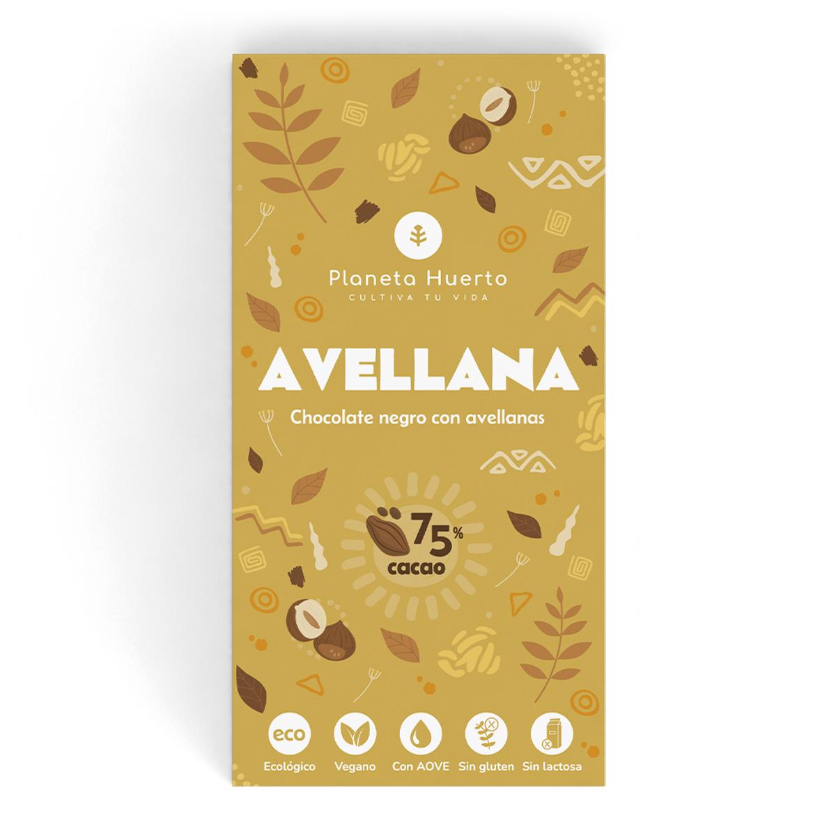 Tableta chocolate negro 75% con avellanas ECO Planeta Huerto 70 gr