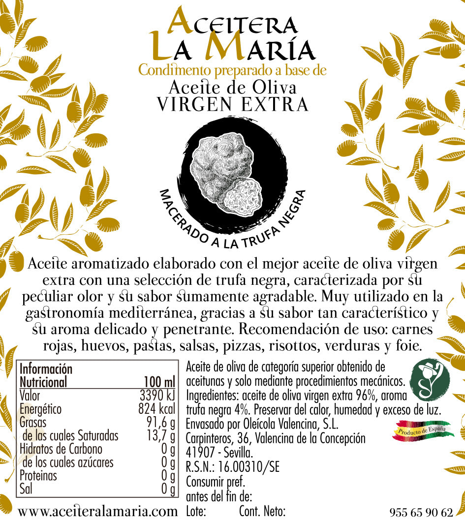 Aceite De Oliva Virgen Extra Macerado A La Trufa Negra 100 Ml Cristal