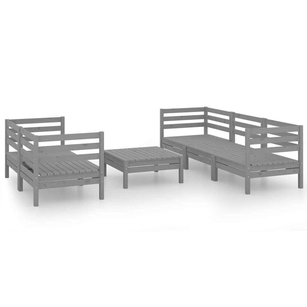 Juego De Muebles De Jardín 6 Piezas Gris Madera Maciza De Pino / Vetonek_5