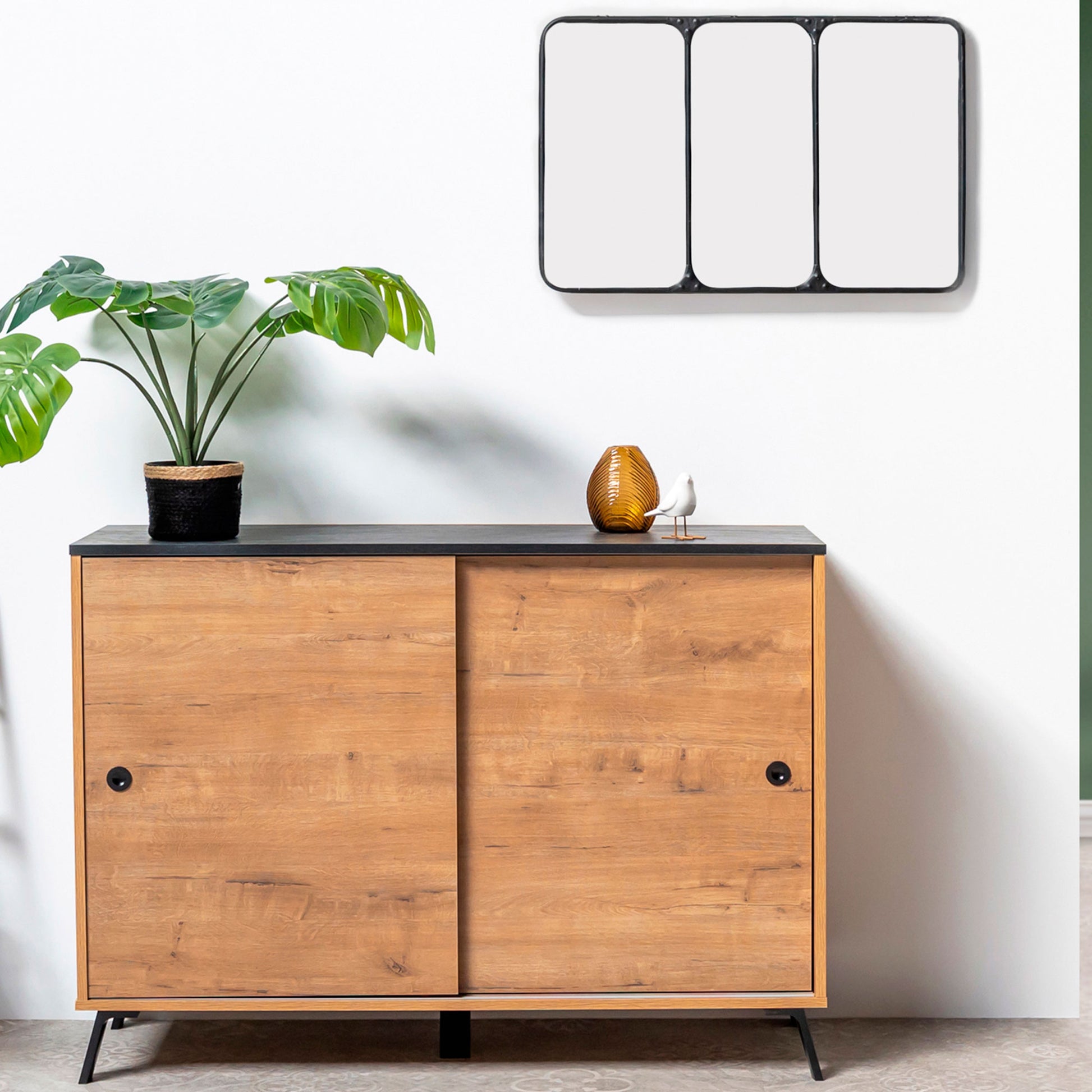 Aparador, Mueble Salón Auxiliar, Buffet, 2 Puertas Correderas 87x120x40 Cm Recibidor Moderno, Briebe, Lys, Madera