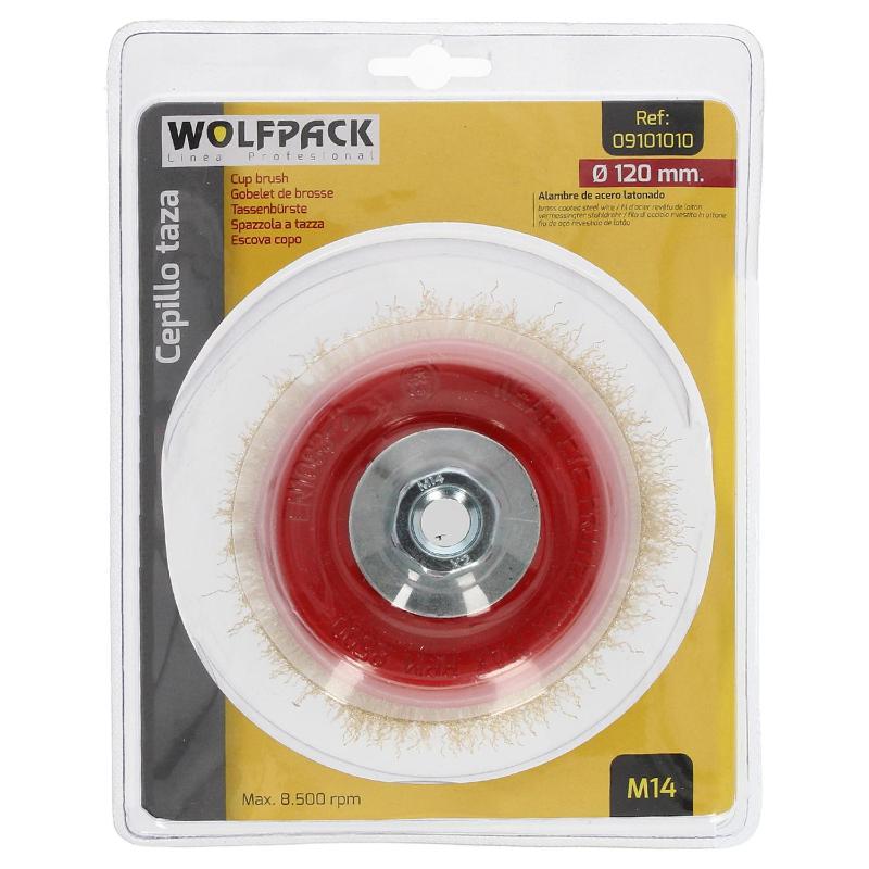 Cepillo Taza Con Alambre De Acero Latonado Rosca M14, Ø 120 Mm. Alambre De Ø 0,30 Mm.