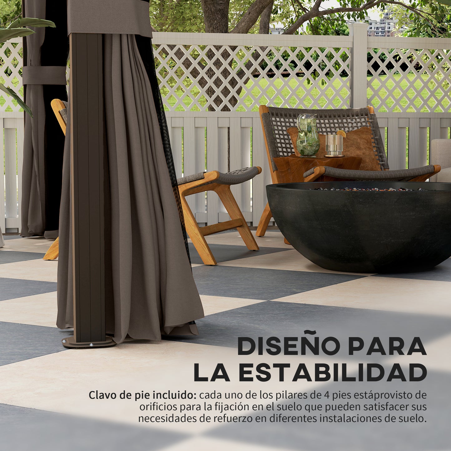 Outsunny Cenador Para Jardín 3x3,65 M Con Doble Techo Y Paredes Laterales Café_5