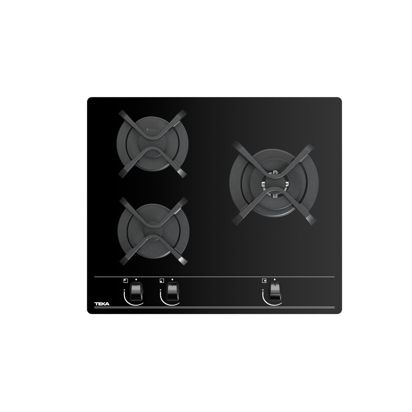 Placa de Gas 3 Zonas Teka GBC 63010 cristal templado Negro Gas Natural