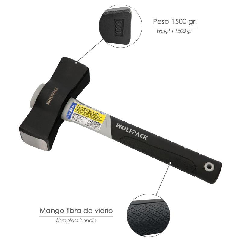 Maceta Mango Fibra Vidrio Mango Fibra Vidrio Con Empuñadura Antideslizante. 1500 Gramos 28 Cm._2