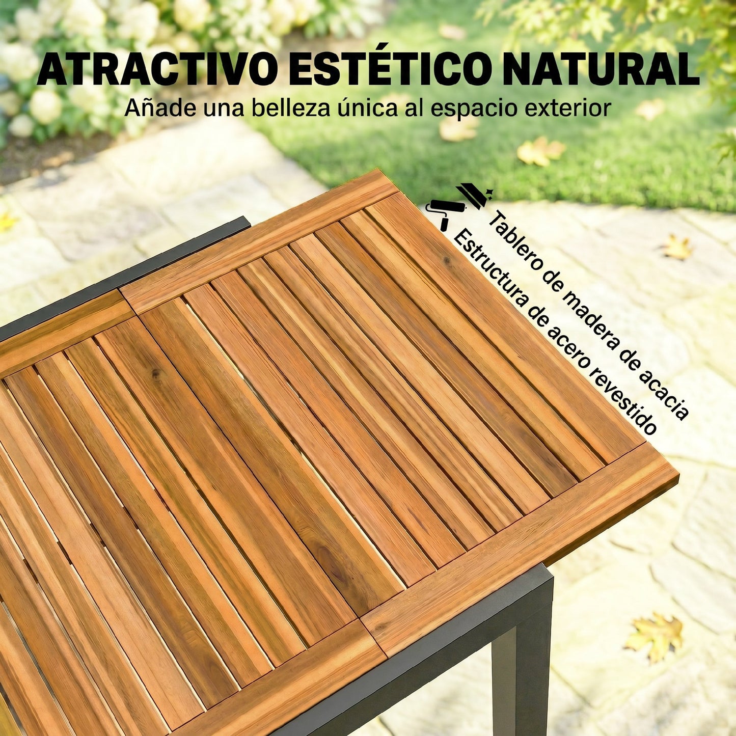 Outsunny Mesa De Jardín Extensible 120/80x70 Cm Para 4-6 Personas Natural_5
