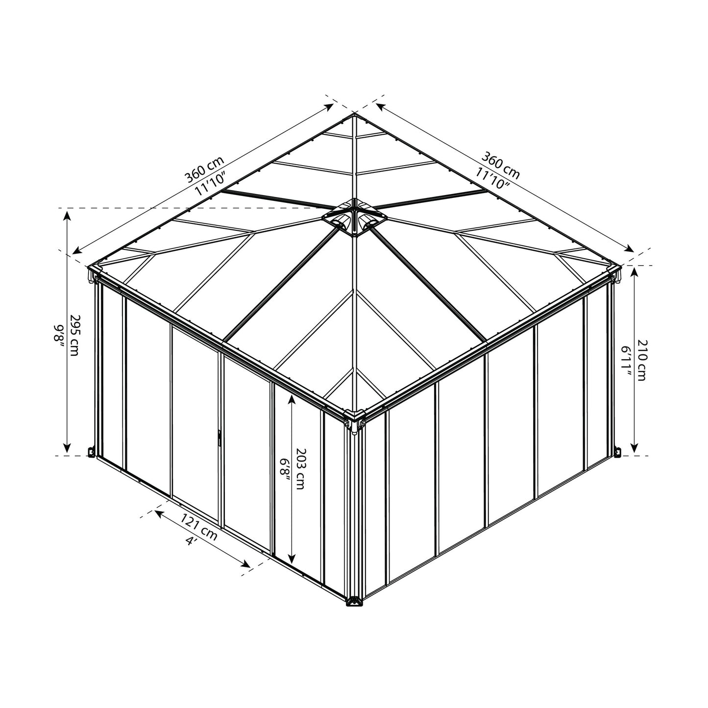 Cenador Gazebo cerrado Ledro 360x360 cm