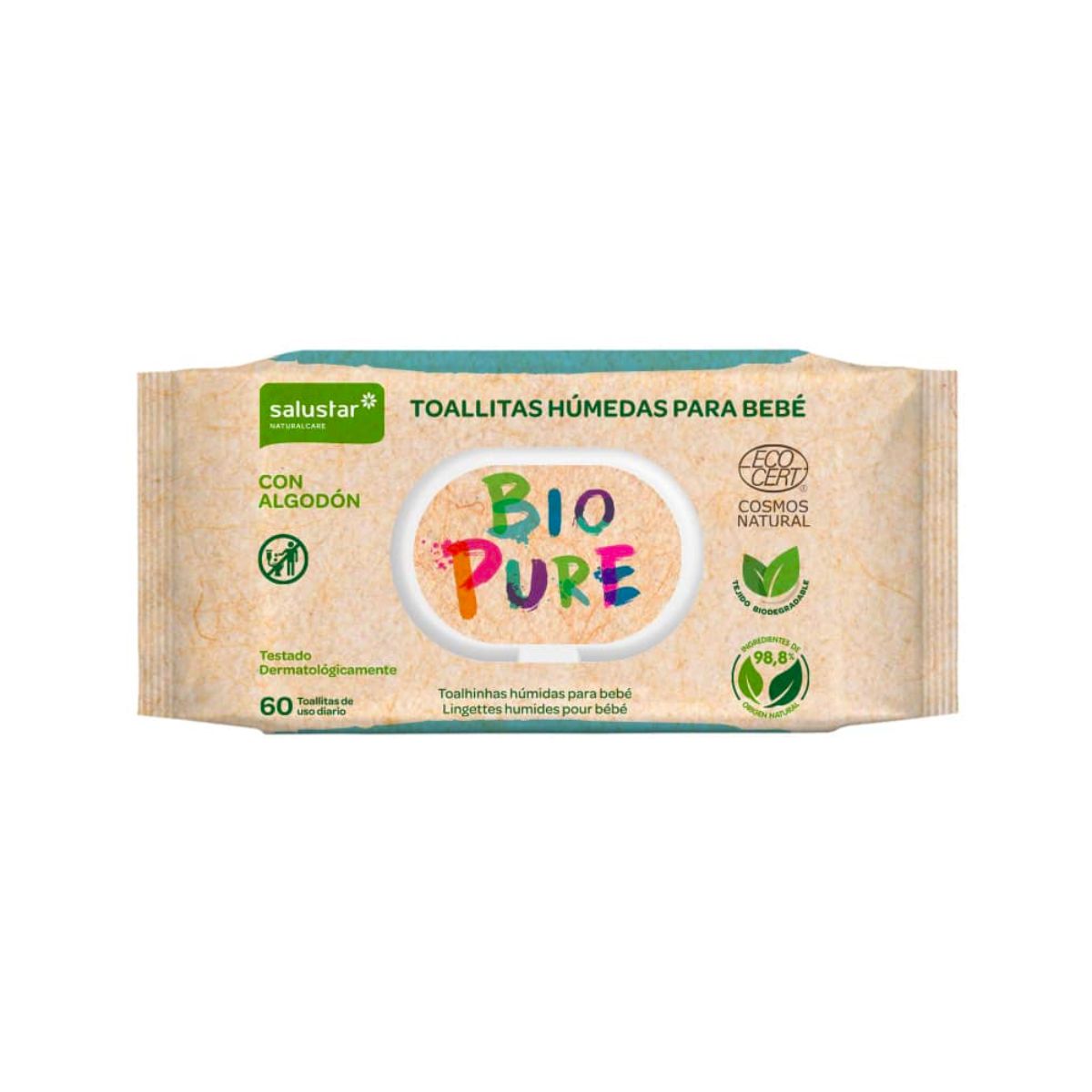 PACK 6x Toallitas Húmedas para bebé Biopure biodegradables Salustar 60 uds