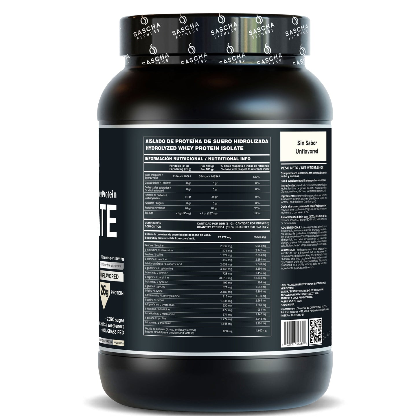 Proteína Whey Sin Sabor - Sascha Fitness España