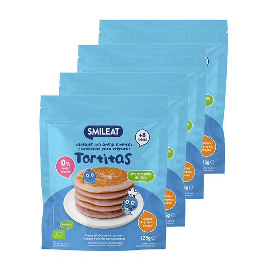 Pack 4x Mix Tortitas Avena integral y arándanos ECO, Smileat, 125 g