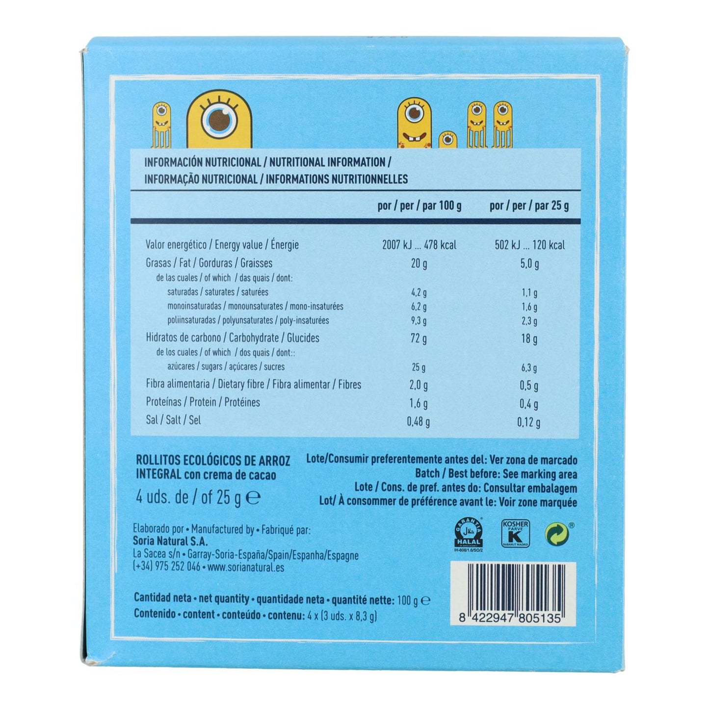 Rollitos de arroz con crema de cacao Soria Natural 4 x 25 g