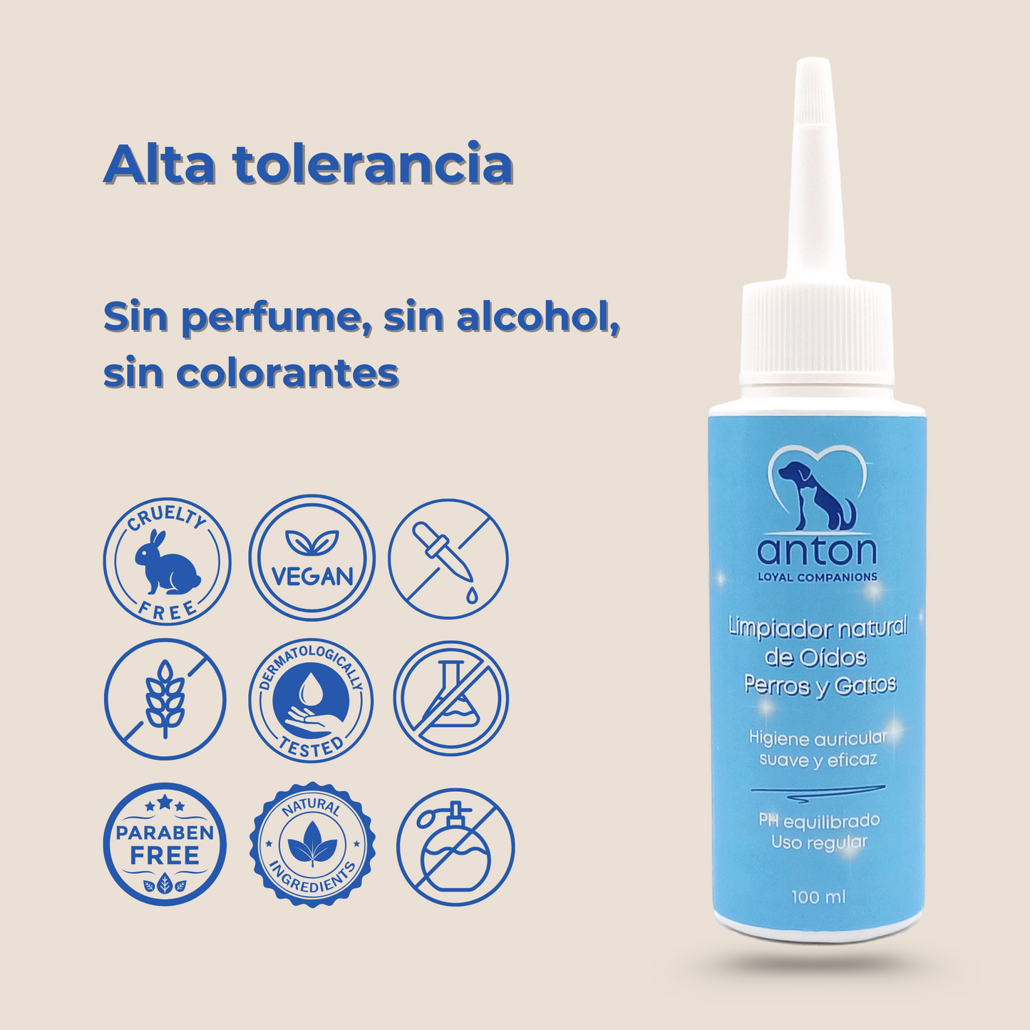 Limpiador natural de orejas y oídos para perros y gatos – 100 ml
