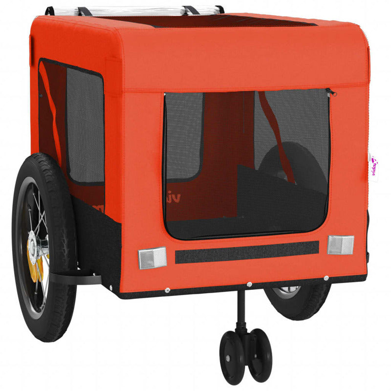 Vidaxl Remolque De Bicicleta Mascotas Hierro Tela Oxford Naranja Negro_5