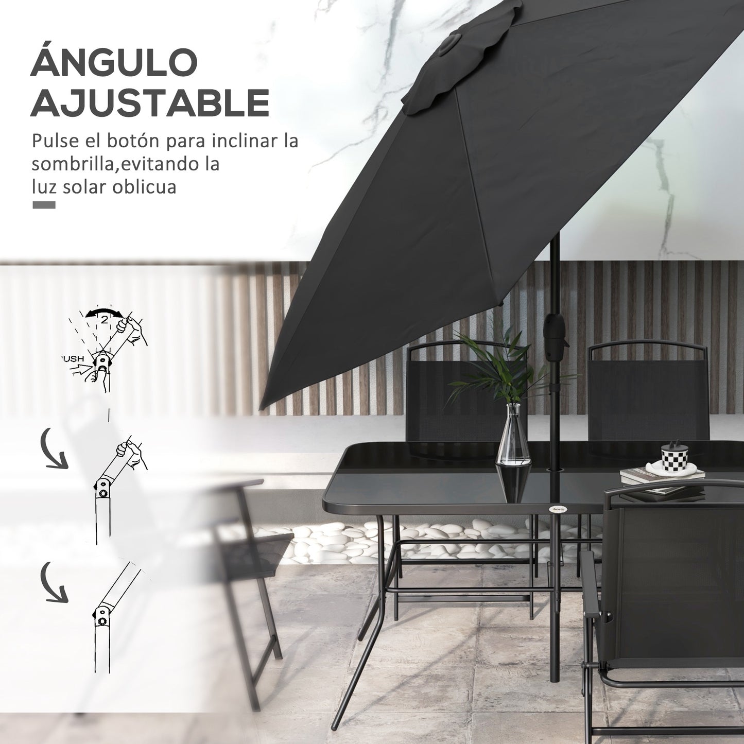 Outsunny Conjunto De Comedor De Exterior Con 6 Sillas Plegables Negro_5