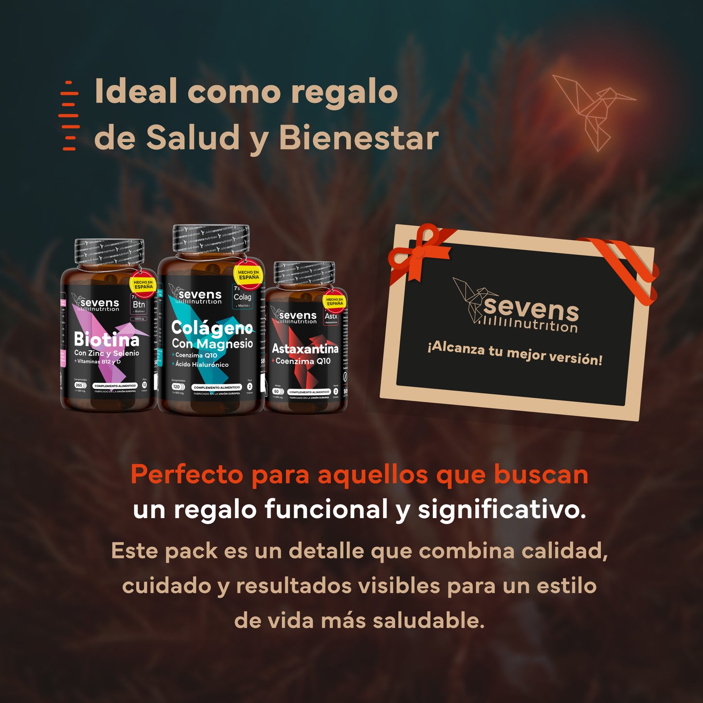 Pack Glow Para Regalo: Astaxantina, Biotina Y Colágeno Marino Puro. Sevens Nutrition. Antioxidante, Pelo, Uñas Y Piel_5