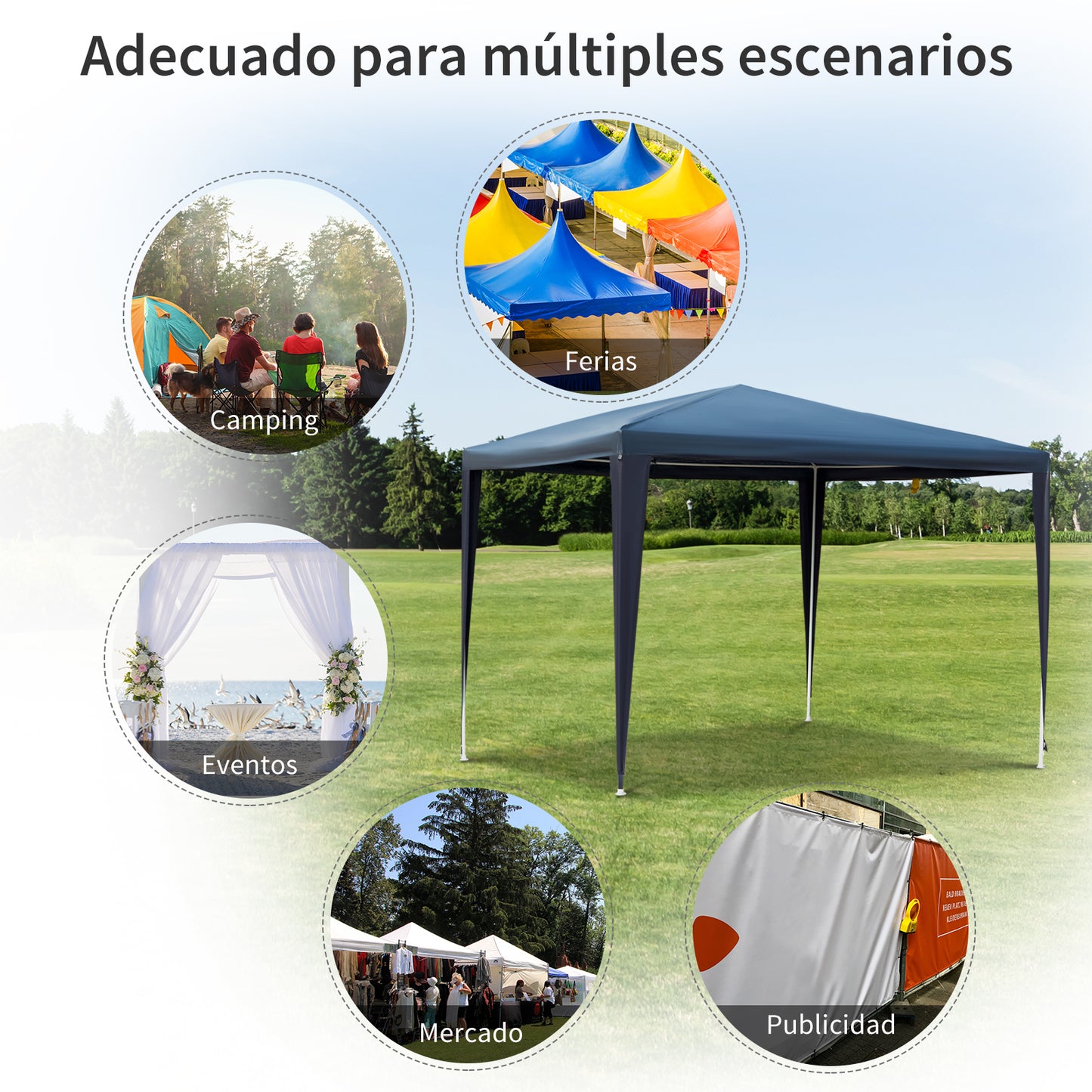 Outsunny Carpa Desmontable Pabellón De Jardín De Tubo Acero Pérgola 2.95x2x2.45m_5