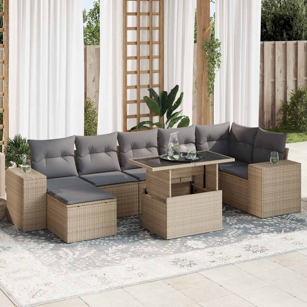 Set De Sofás De Jardín Y Cojines 8 Piezas Ratán Sintético Beige / Vetonek_5
