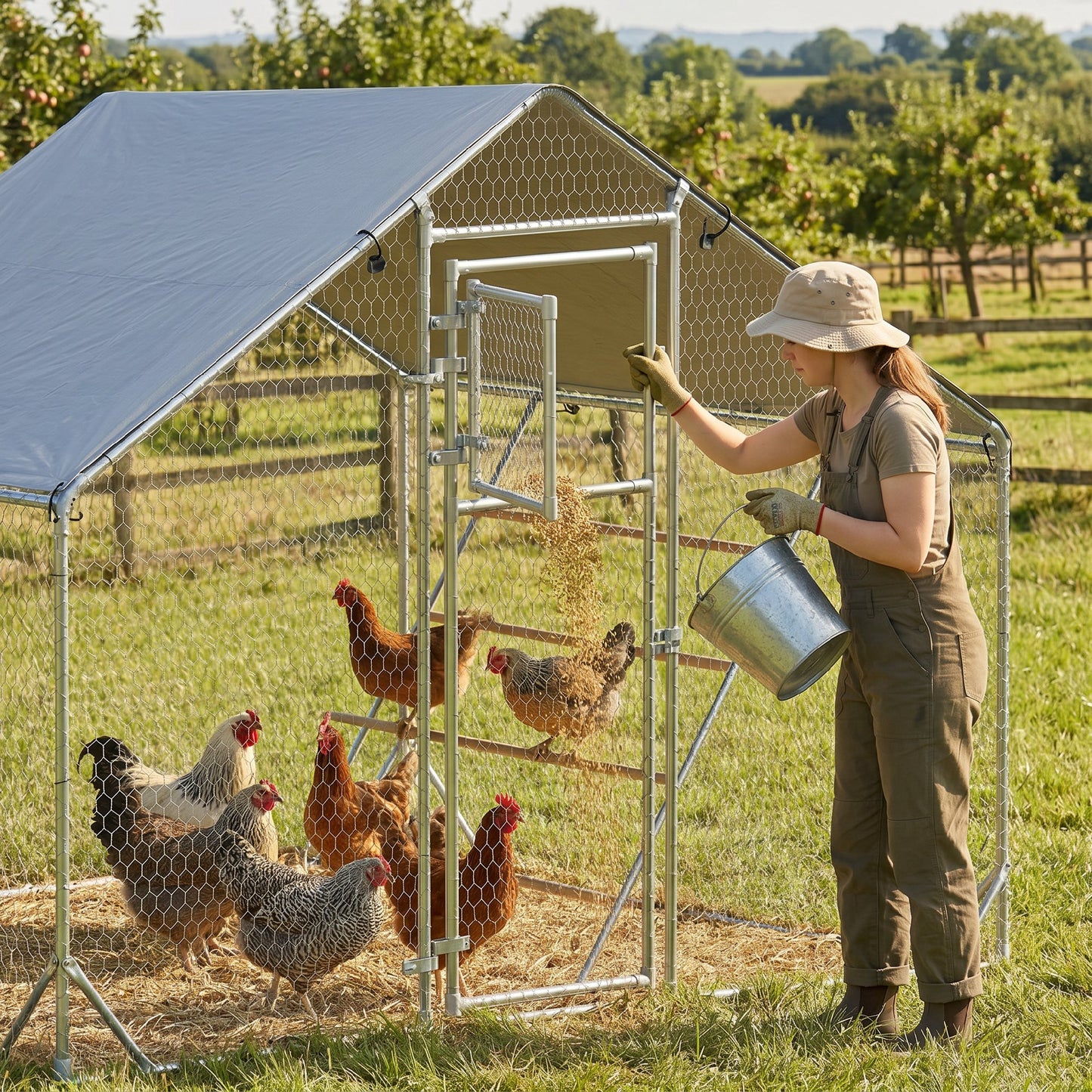 Pawhut Gallinero Para Exterior 3x2x2 M Con Comedero Colgante Tipo Brocheta Plata_5