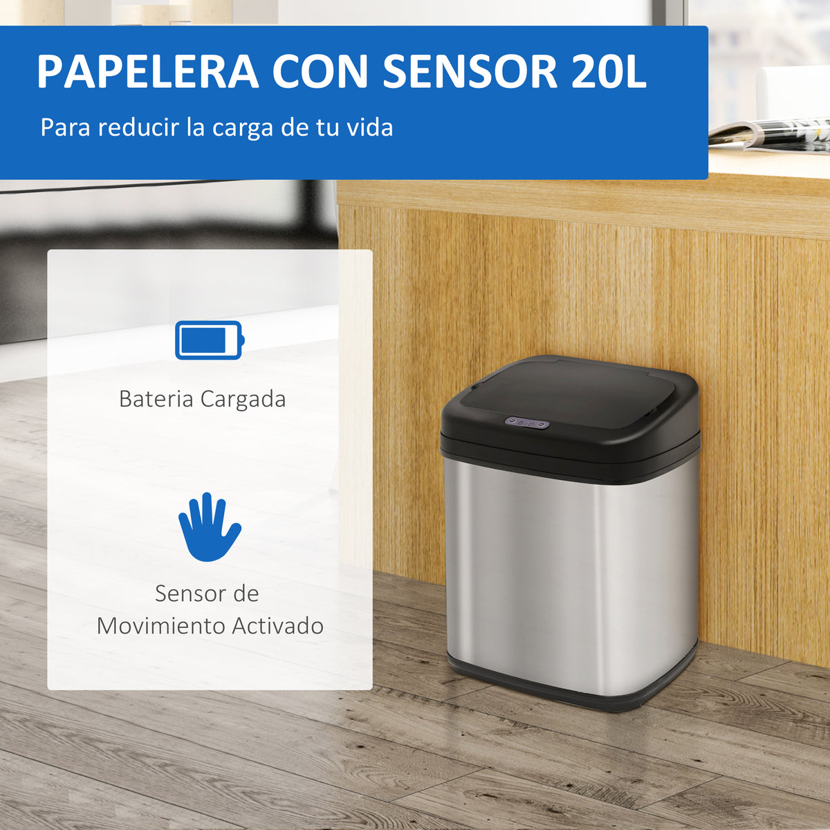 Balde De Lixo Homcom Prata Aço Inoxidável, Abs E Pp 33x25x42,5 Cm_5