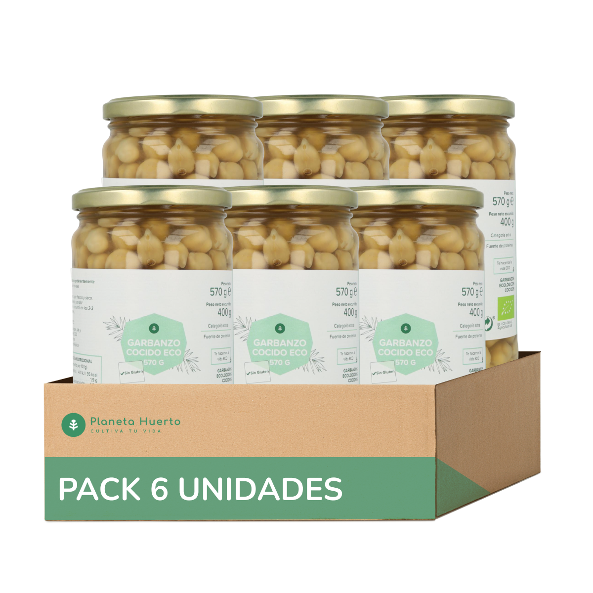 Pack 6x Garbanzo Cocido ECO Planeta Huerto 570 g