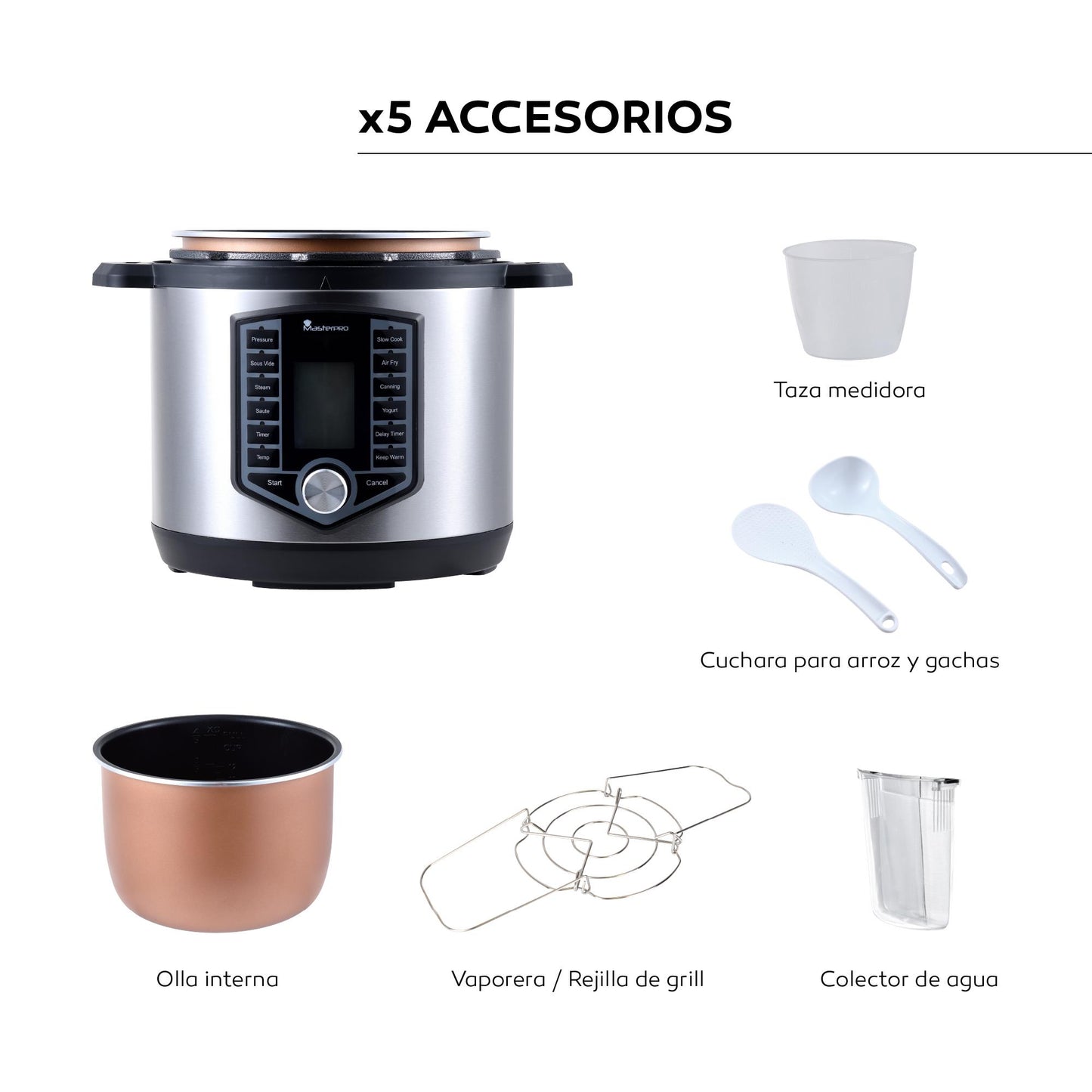 Kit De Freidora De Aire Con Olla A Presión De 1500w De 6l + Spray Pulverizador De Aceite Masterpro_2