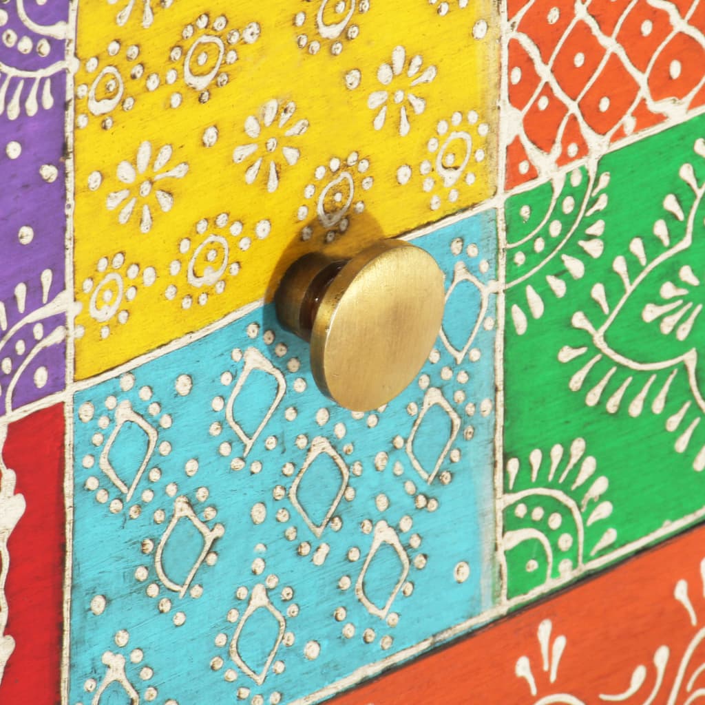Mesita De Noche Pintada A Mano Madera Maciza Mango 40x30x50 Cm_4