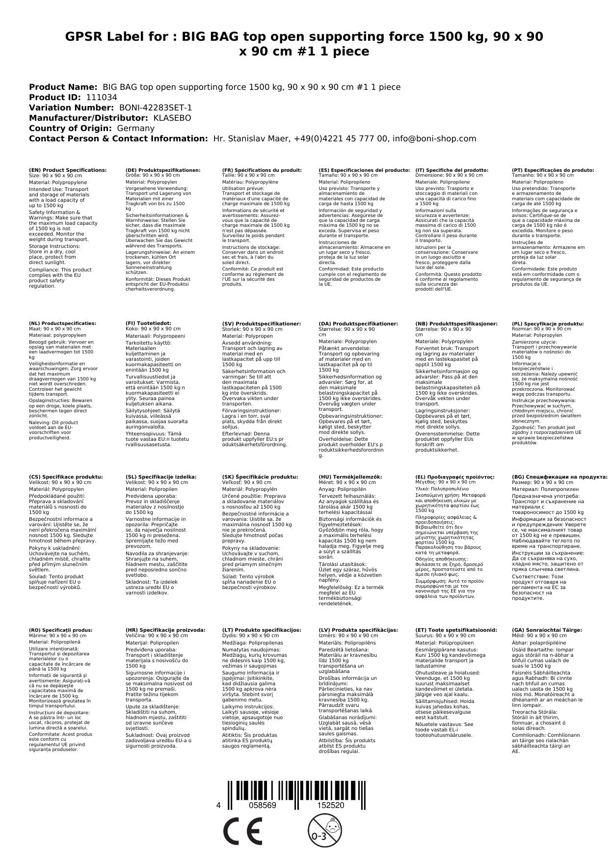 Big Bag Oben Offen Tragkraft 1500 Kg, 90 X 90 X 90 Cm #1 1 Stück_1