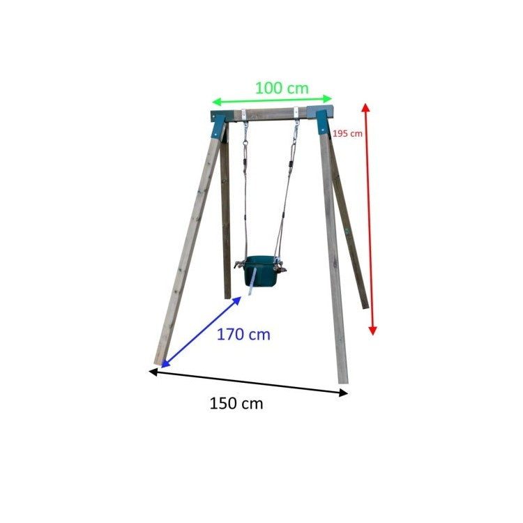 Columpio Individual De Madera Cuadrada Masgames Aiko L + Asiento Bebe Verde Oscuro.
