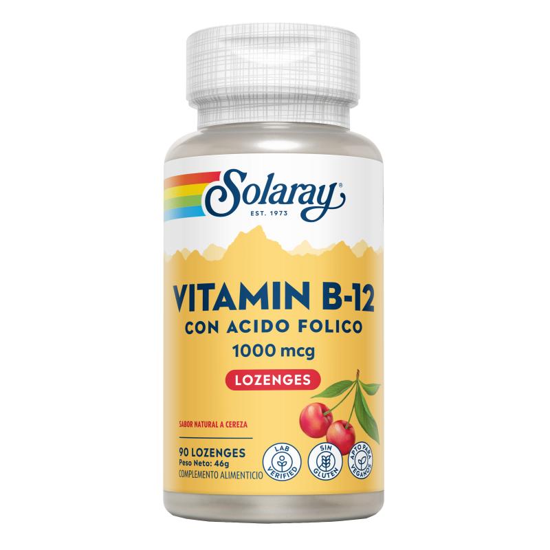 Vitamina B12 1000 mcg con Ácido Fólico Solaray 90 comprimidos