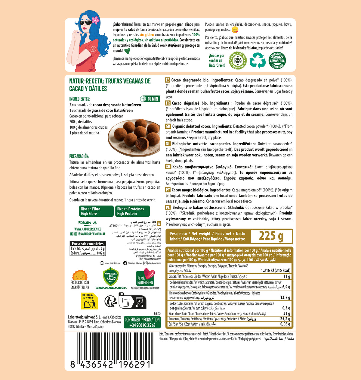 Cacao desgrasado Bio Naturgreen 225 g