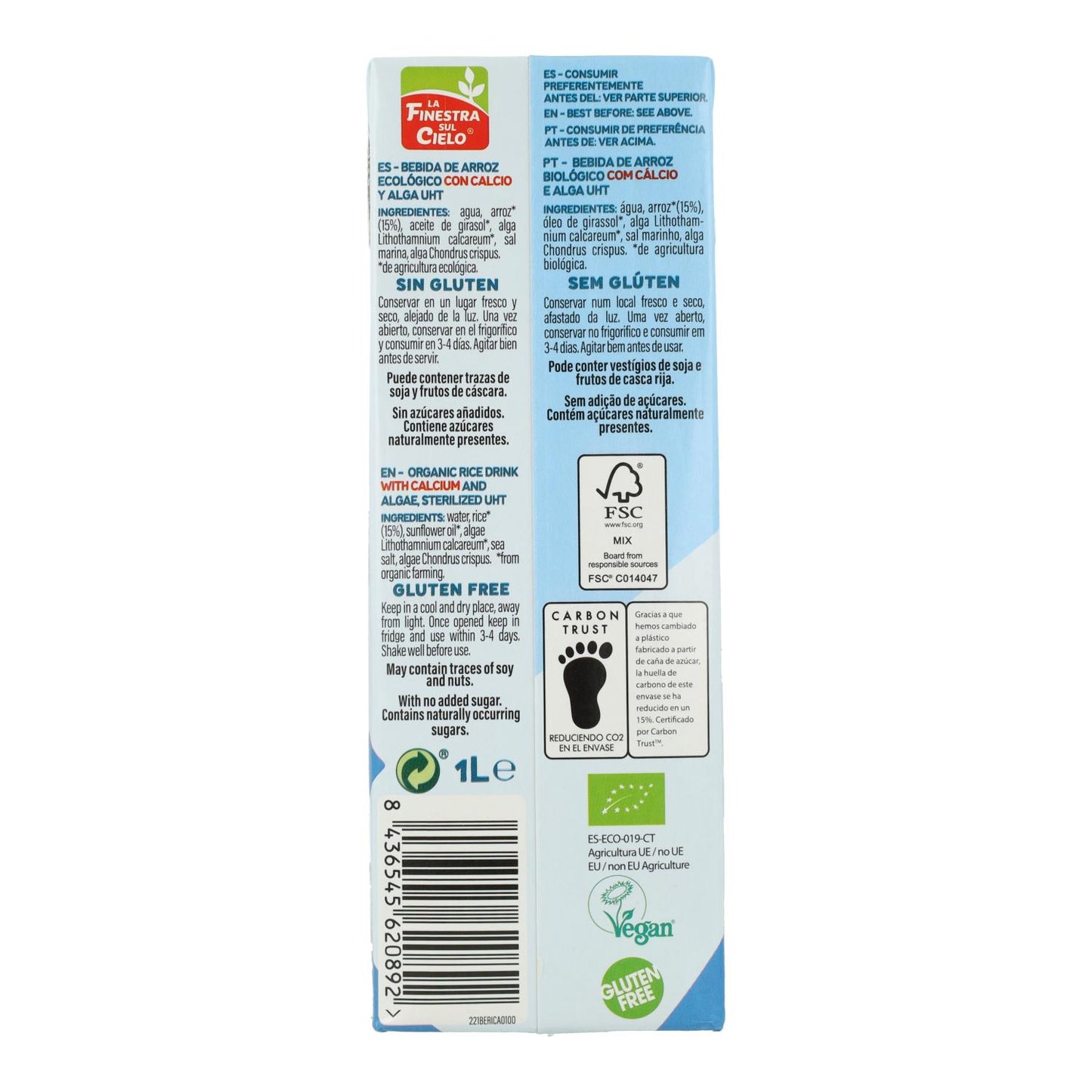 Pack 6 x Bebida de Arroz con Calcio La Finestra Sul Cielo 1 L