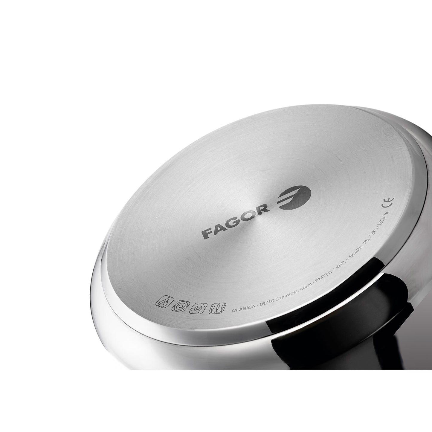 Olla Presión 8 Litros, Inducción, Express, Acero Inox. 18/10 Todas Cocinas, Fondo Termodifusor Fagor Clásica Bombe 8 Plata