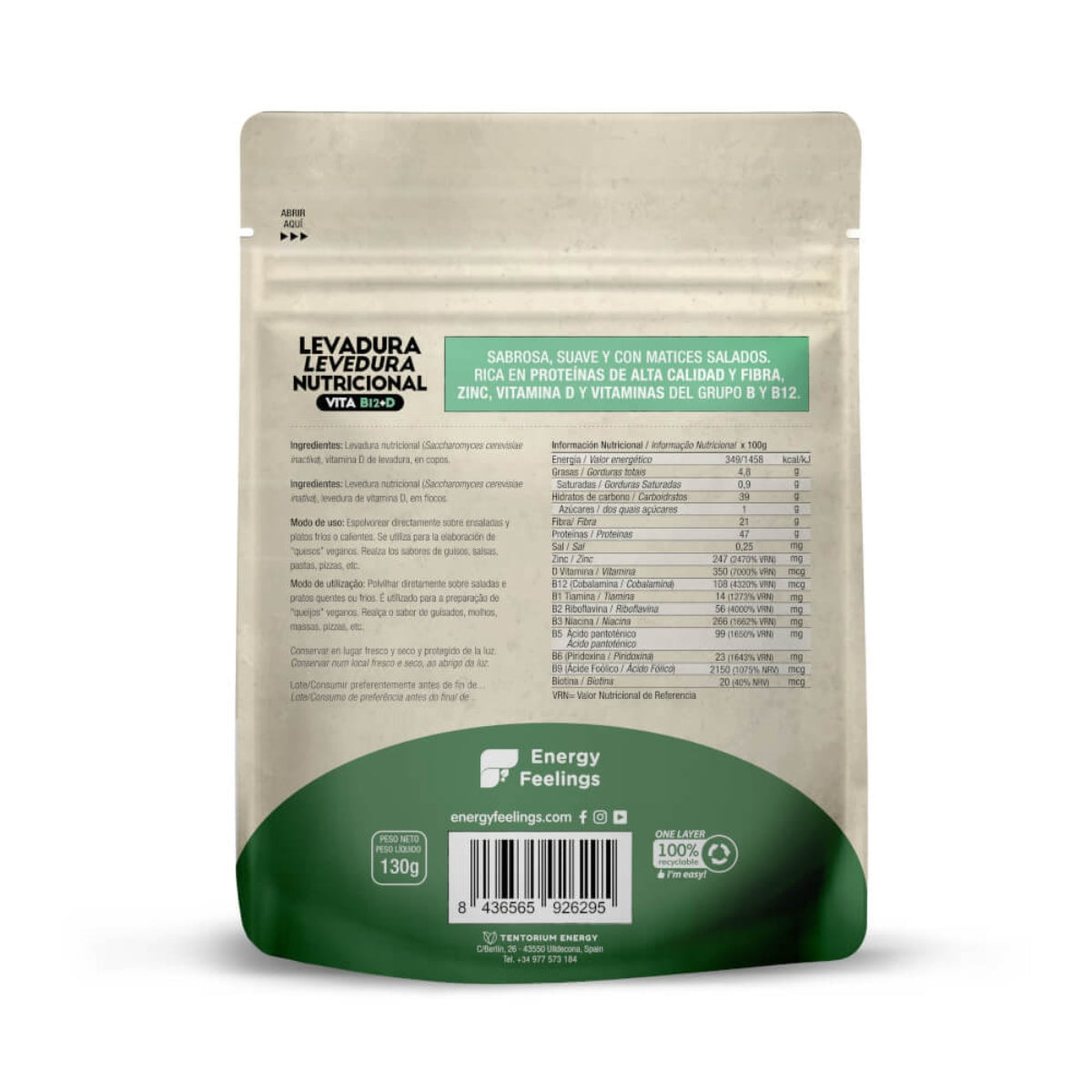 Levadura Nutricional Vitamina B12+D, Energy Feelings, Copos 130g