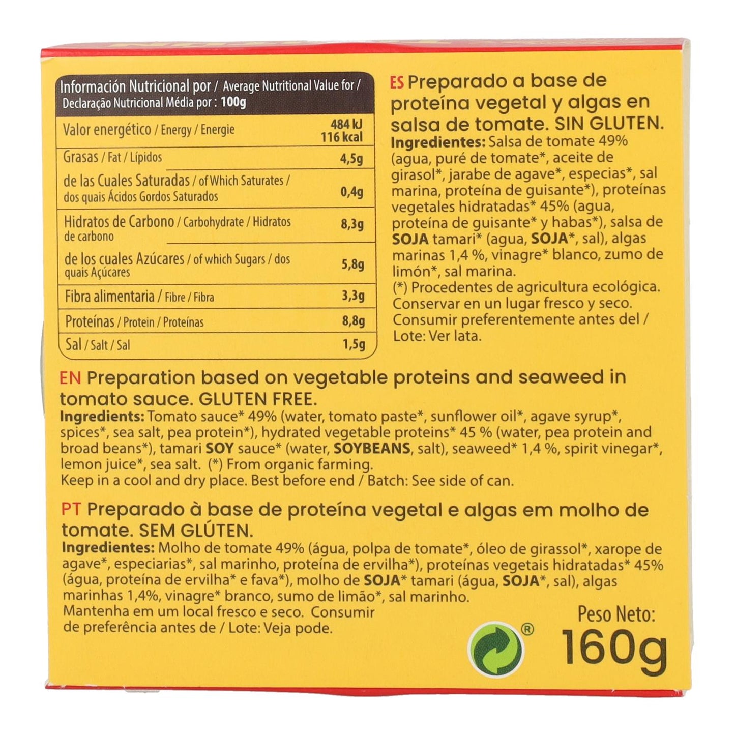 Tuntún Caballa Vegana con Tomate Bio Sol Natural 160 g